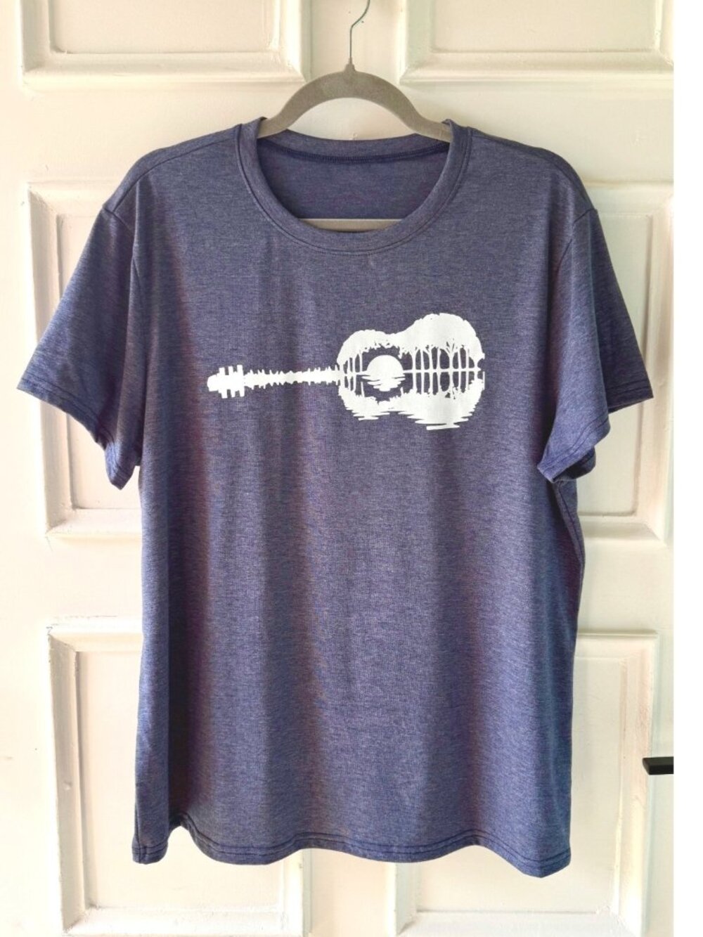 Guitar Graphic Tee Womens XL Heathered Purple Music Shirt Acoustic Guitar